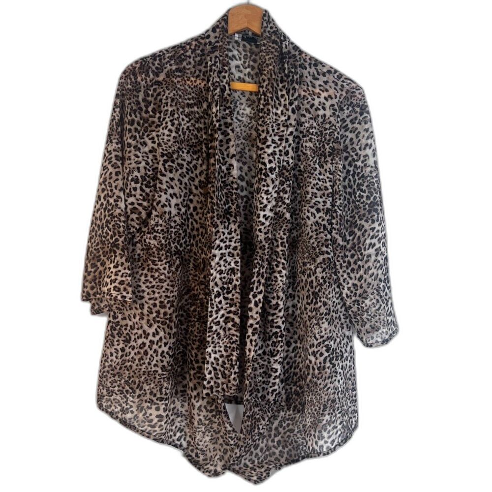 Anis A Animal Print Cardigan‎ Open Front Lightweight Semi Sheer Size M Leopard